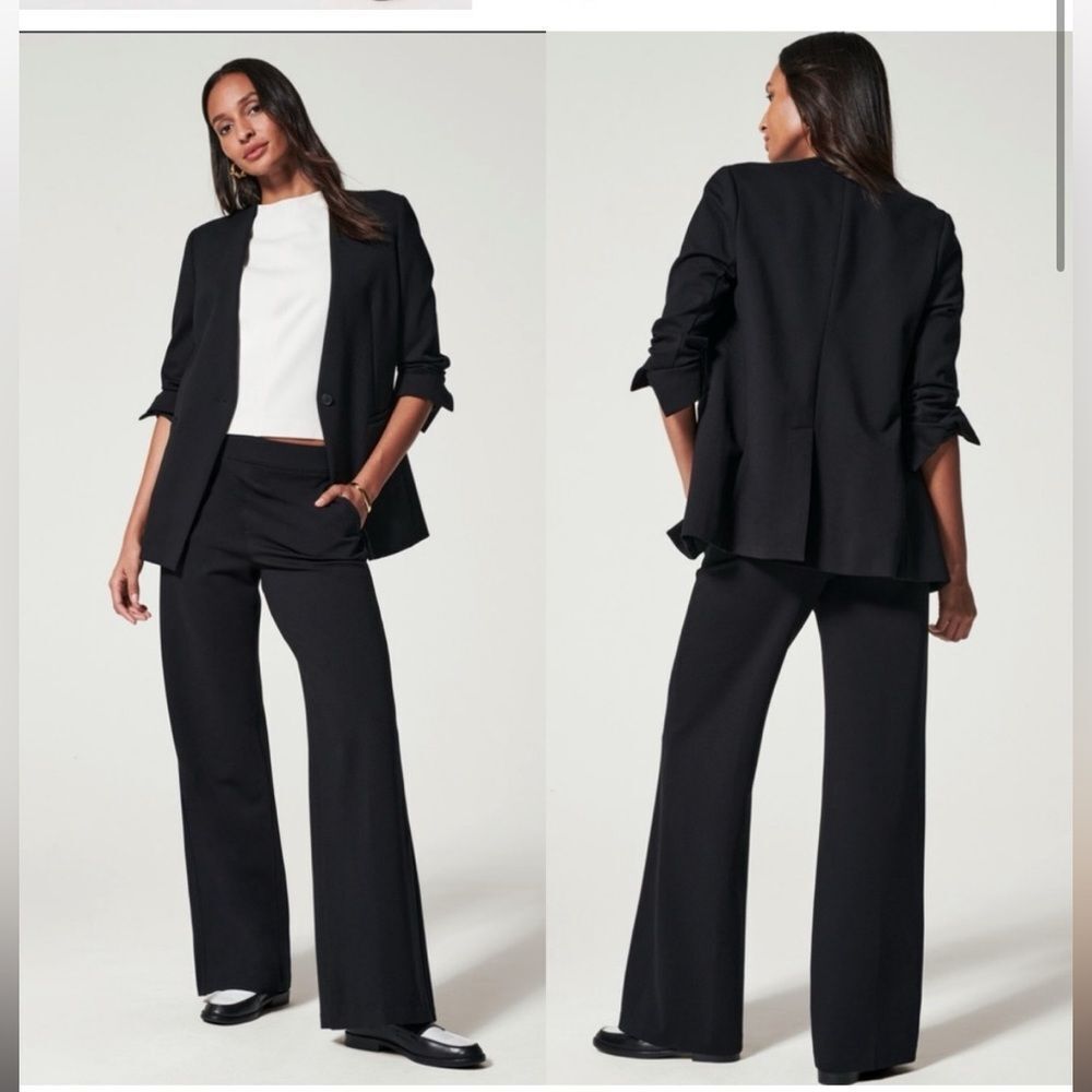 SPANX Ponte Perf Collarless Blazer Single Button Classic Black Oversized L - Picture 6 of 10